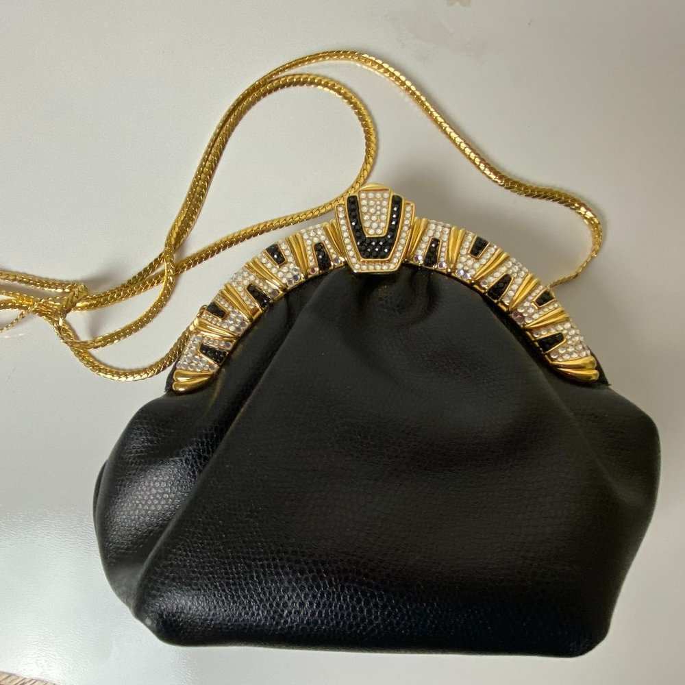 Vintage black clutch or shoulder bag with Rhinestones